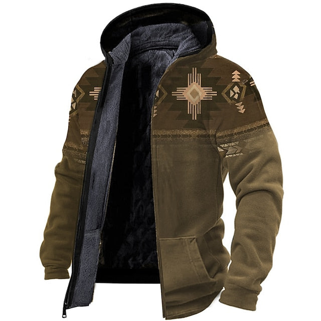 Men's Distressed Tribal Graphic Hoodie Jacket - Casual Daily Wear