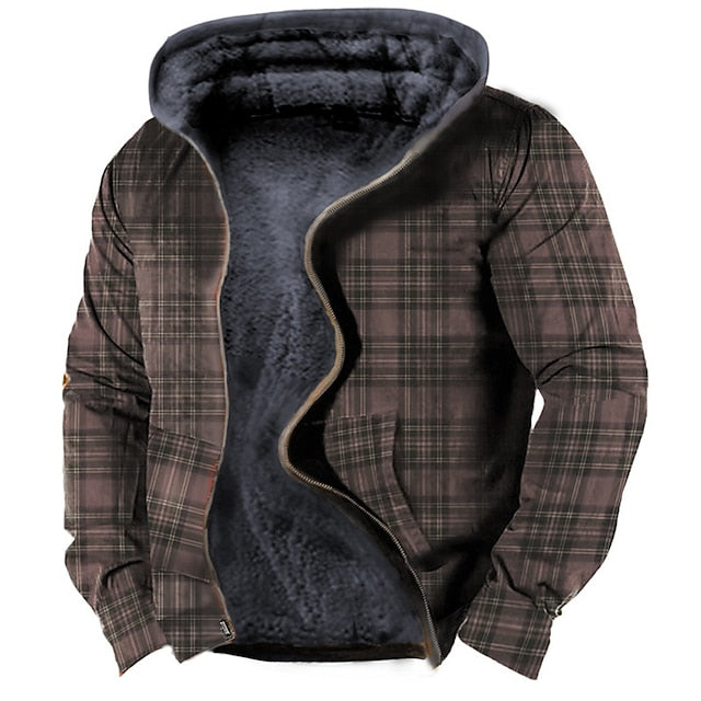 Men's Tartan Graphic Fleece Hoodie - Casual Fall & Winter