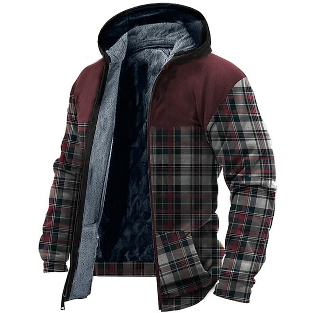 Men's Plaid Graphic Fleece Hoodie - Casual Daily Wear