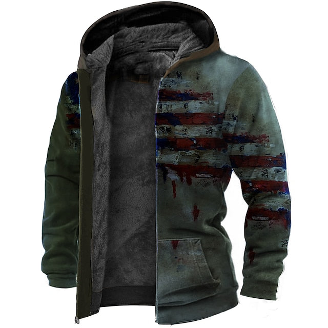 Men's Distressed Flag Graphic Fleece Hoodie - Sports & Daily Wear