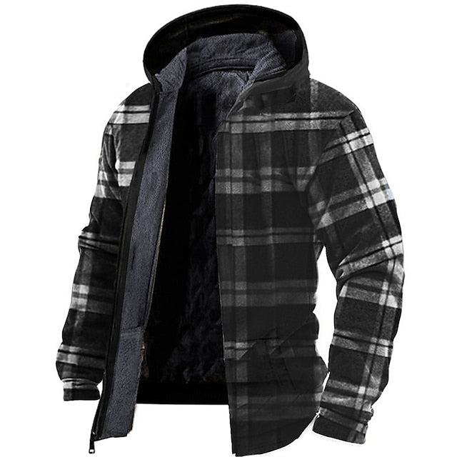 Men's Tartan Graphic Fleece Hoodie - Casual Daily Wear