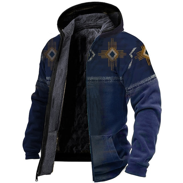 Men's Distressed Tribal Graphic Hoodie Jacket - Casual Daily Wear