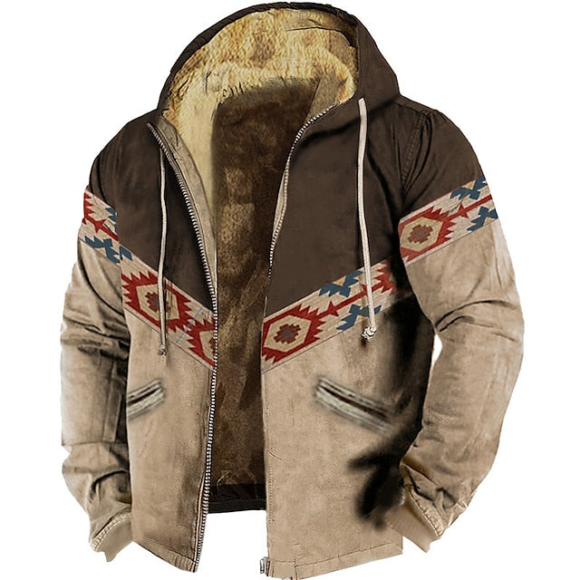 Classic Men's Hoodie Jacket with Color Block Graphic Prints