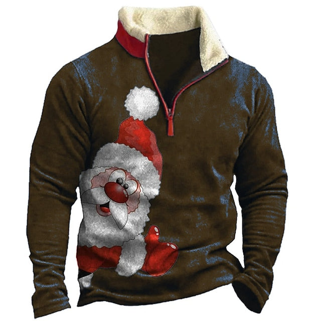 Men's Ugly Christmas Zip Sweatshirt - Santa Claus Graphic