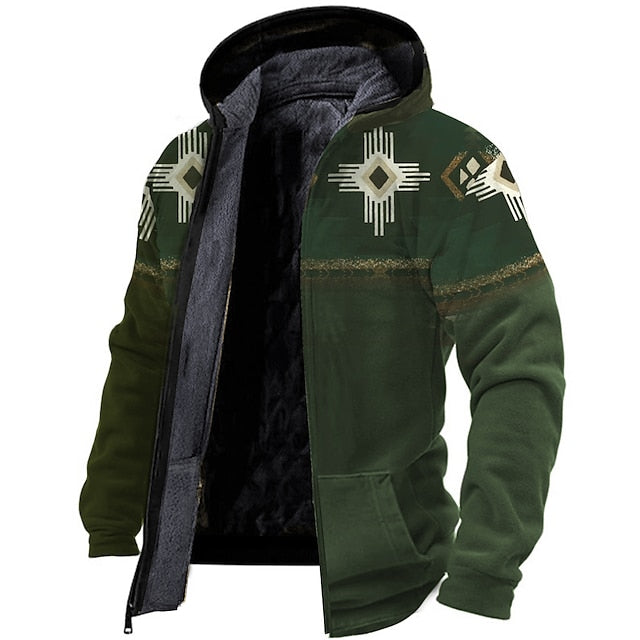 Men's Distressed Tribal Graphic Hoodie Jacket - Casual Daily Wear