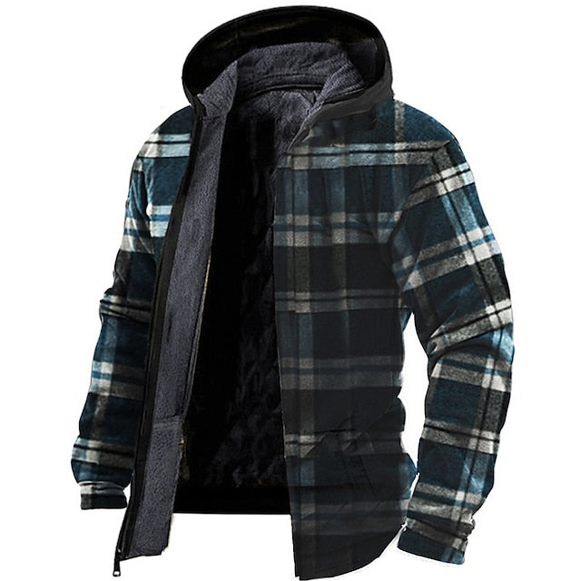 Men's Tartan Graphic Fleece Hoodie - Casual Daily Wear