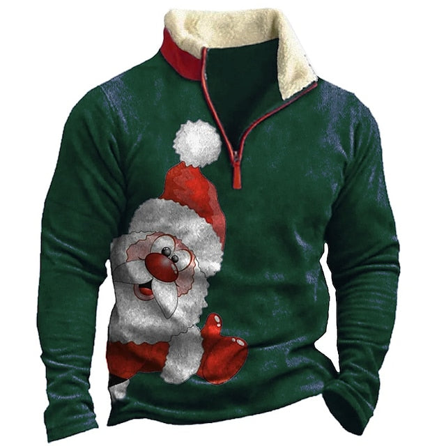 Men's Ugly Christmas Zip Sweatshirt - Santa Claus Graphic