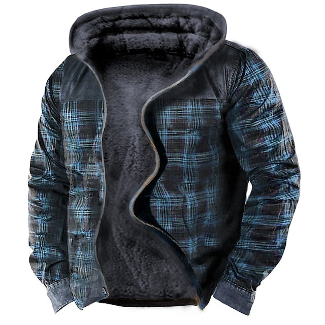 Men's Tartan Graphic Fleece Hoodie - Casual Daily Designer