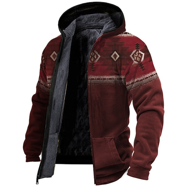 Men's Distressed Tribal Graphic Hoodie Jacket - Casual Daily Wear